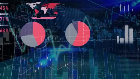 Animation-of-data-processing-over-world-map-on-black-background