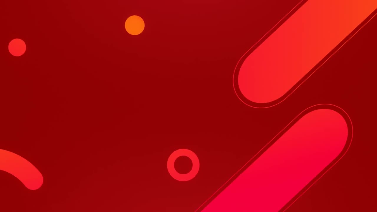 animación de múltiples formas abstractas y círculos que se mueven en movimiento hipnótico sobre fondo rojo