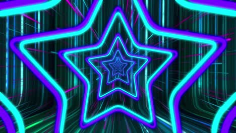 animation of neon blue trails falling over stars