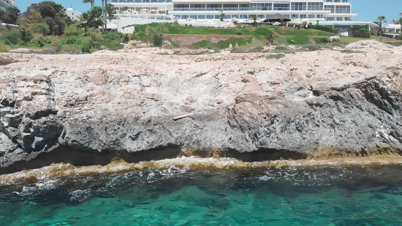 Aerial Close up shot of rocks near Pantachou beach in Ayia Napa, Cyprus