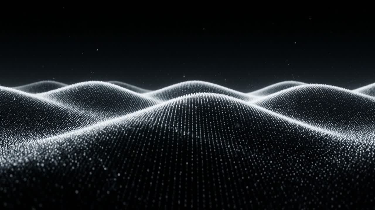 Abstract Digital Wave of Shimmering Particles on Black Background