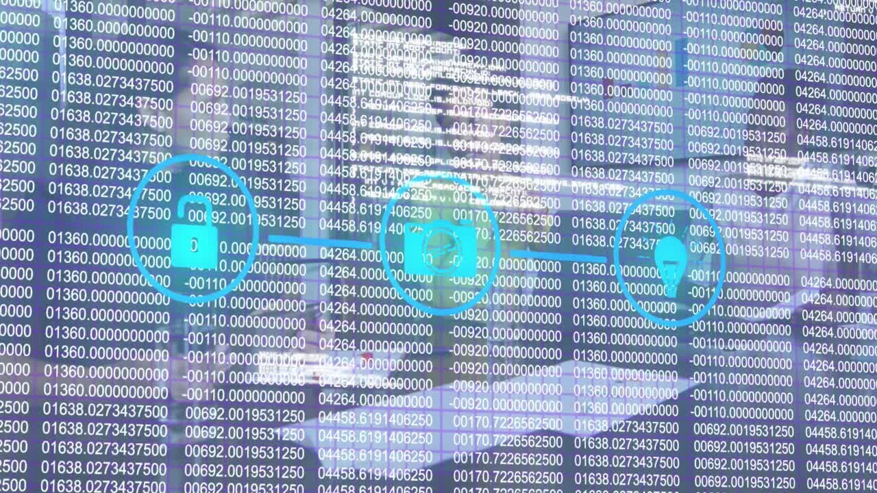 Animation of data processing over diverse business people in office