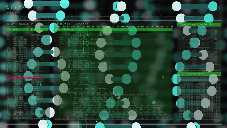 Animation of dna strand over server room