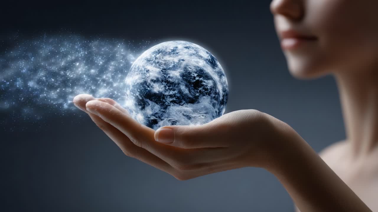 A Profound Connection Between Humanity and Earth: Capturing the Essence of Life Through a Woman Cradling a Globe of Our Planet in Her Outstretched Hand
