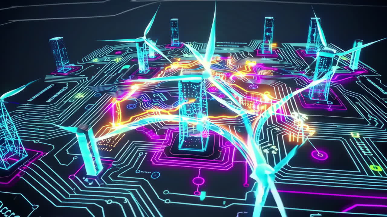Futuristic Wind Farm on a Digital Circuit Board