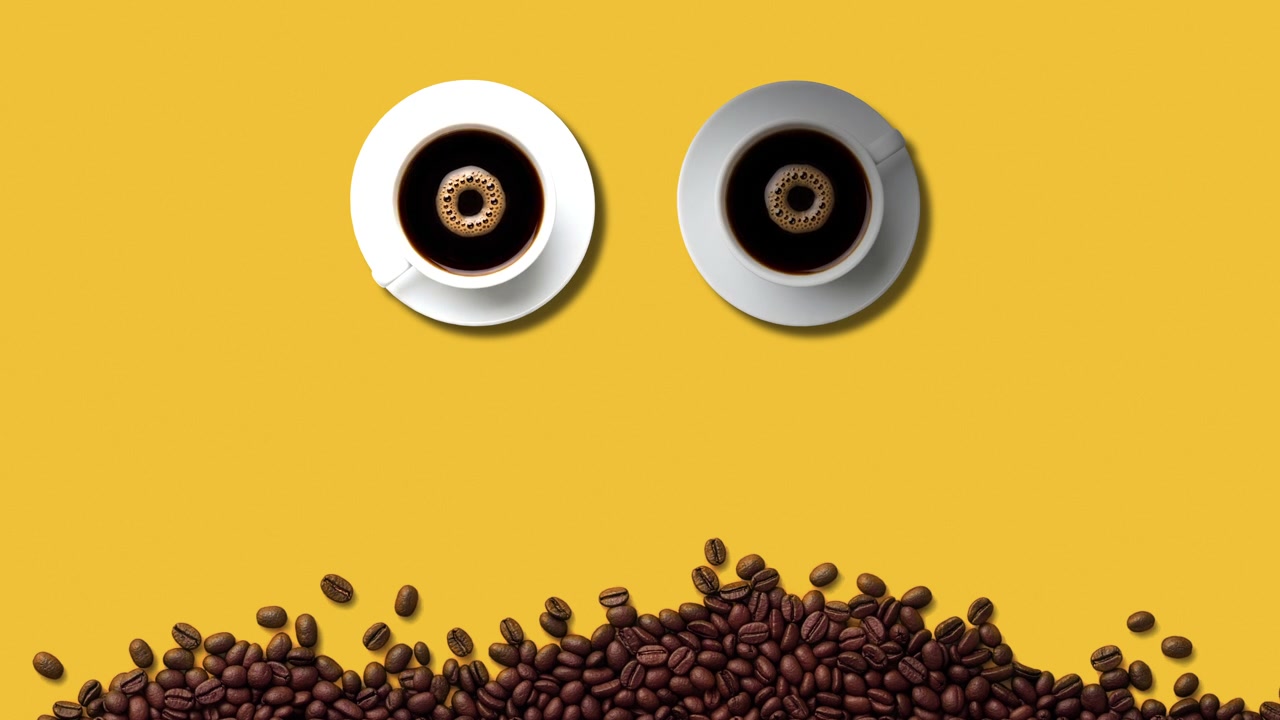 Cornice per il conto alla rovescia della giornata internazionale del caffè con segnaposto centrale vuoto su sfondo giallo