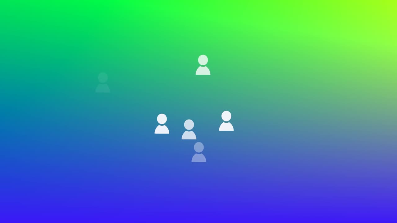 Animation of social media icons falling over colourful background
