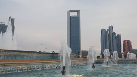 sunset abu dhabi marina fountain famous towers bay panorama 4k united arab emirates