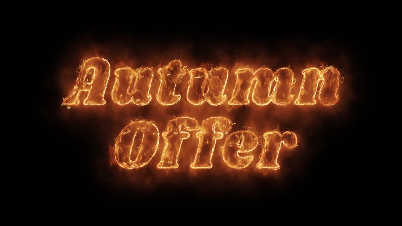 Autumn offer word hot animated burning realistic fire flame and smoke seamlessly loop animation on