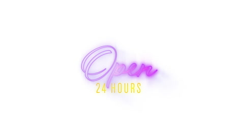 open 24 hours in pink and yellow neon