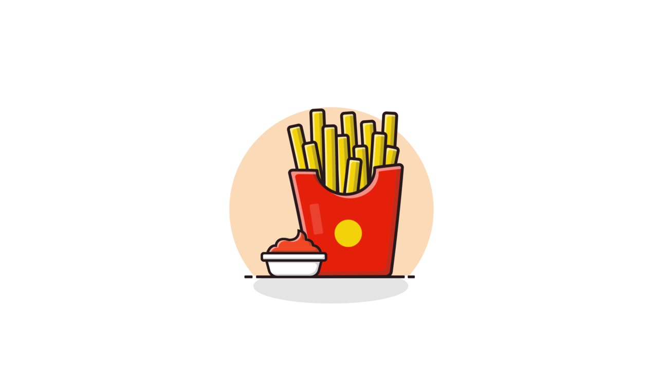 Illustrazione animata di patatine fritte con ketchup