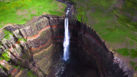 drone aerial footage of the aldeyjarfoss waterfall in north iceland.