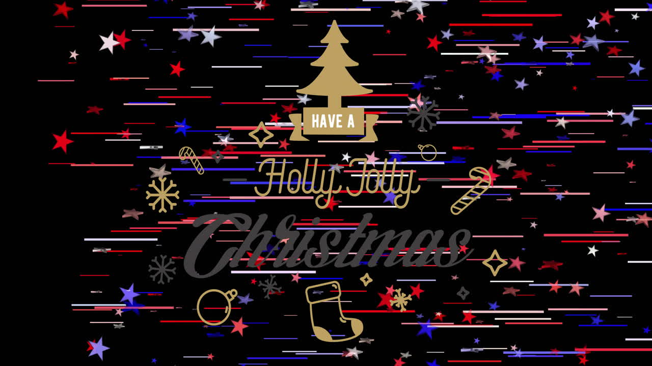 축제 별과 줄무 배경 위에 홀리 조리 크리스마스 텍스트 애니메이션