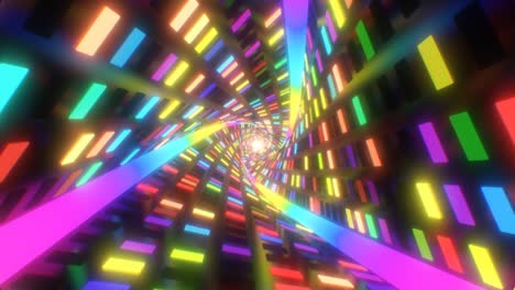 rainbow neon glow lights flashing in abstract twisted endless tunnel - 4k seamless loop motion background animation