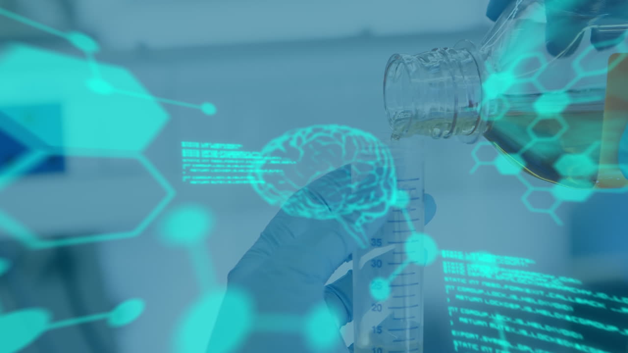 animación del procesamiento de datos sobre el médico con tubo de ensayo