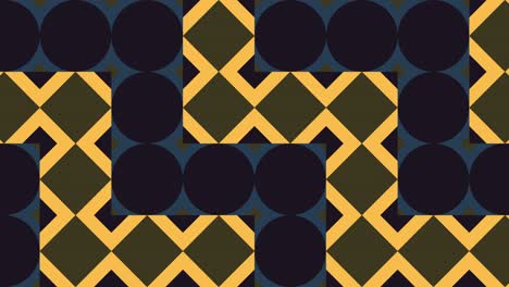 A retro mosaic with geometric dynamic tiles in a warm color palette. A seamless loop motion graphic animation in a classic flat style
