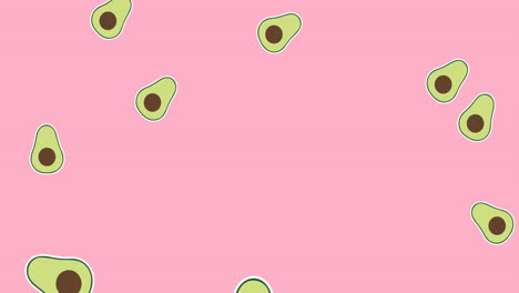 animation of green avocado halves falling on pink background