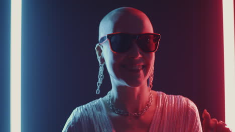 bold fashion portrait under neon light