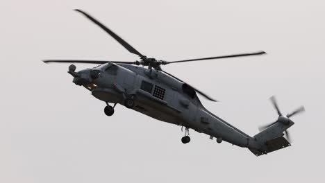 a helicopter performs dynamic aerial maneuvers against a cloudy sky at the avalon airshow in geelong, showcasing agility and precision