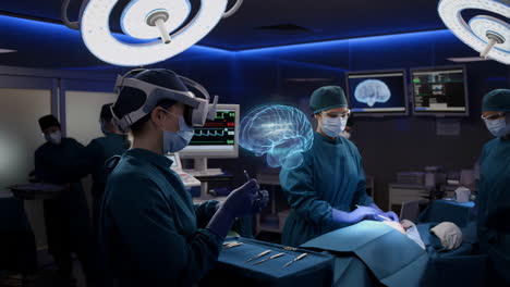 surgeon performing brain surgery with augmented reality technology