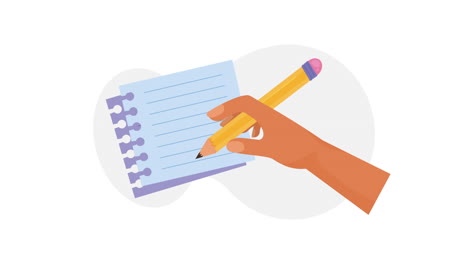 hand writing in notebook supply animation