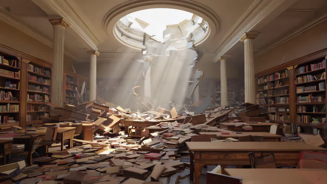 Damaged Library Interior