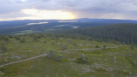 persona en bicicleta de montaña por un sendero en laponia finlandia