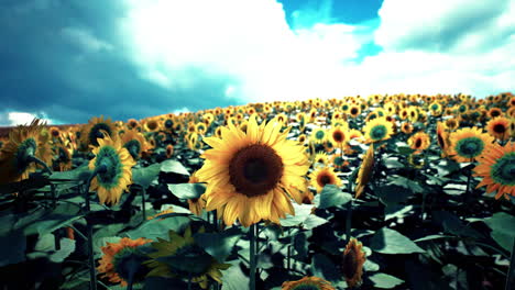 vibrant sunflower field under a bright sky during midday in summer