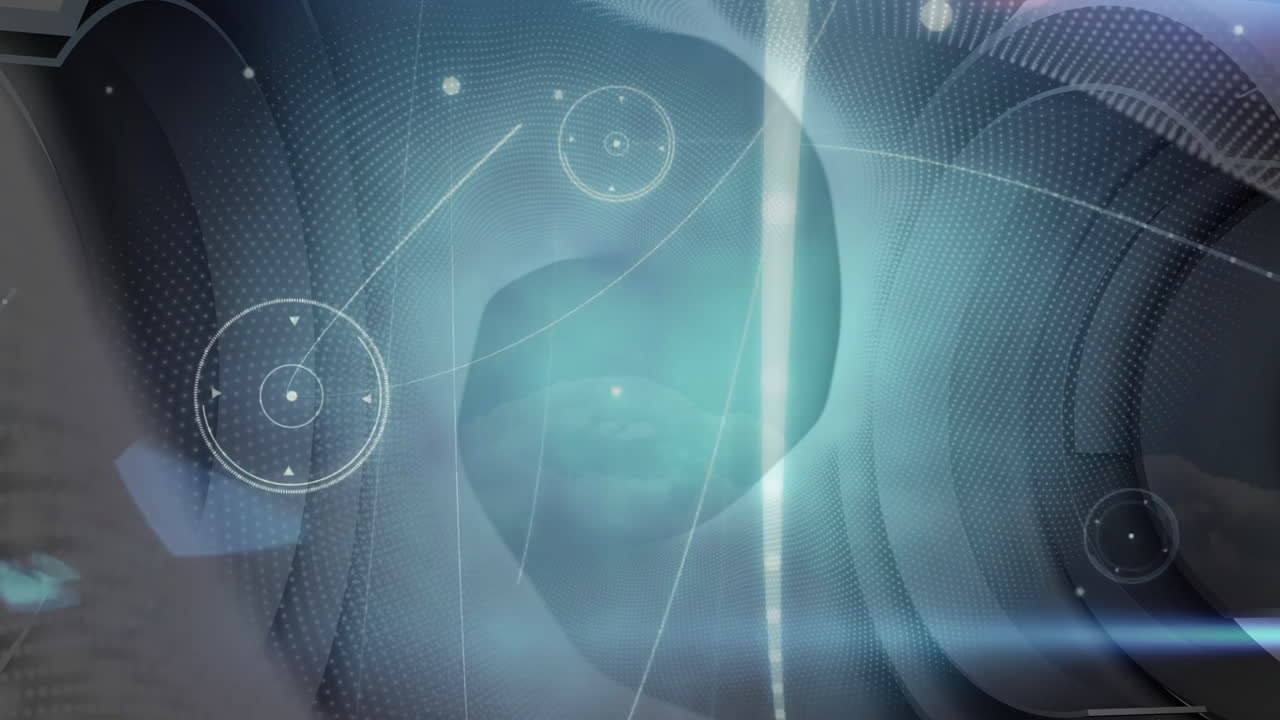 Glowing blue light creating abstract digital patterns with circular animation shapes