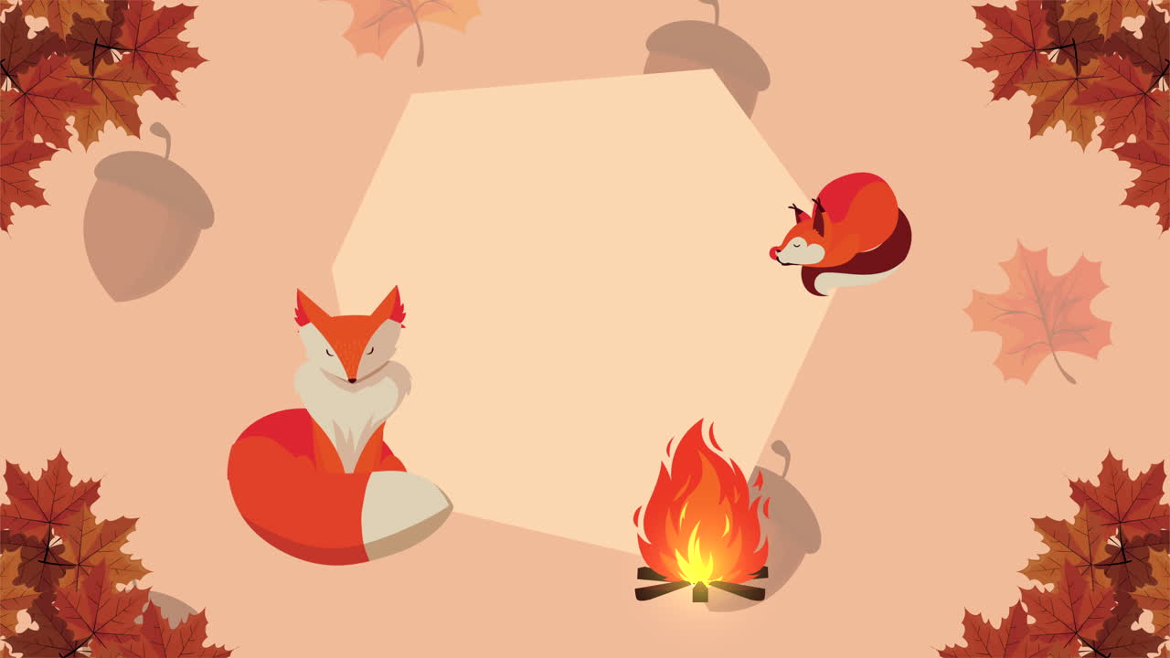 여우 와 캠프 불 을 가진 가을 의 숲 장면