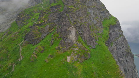 sherpa steps in steep mountainside of popular hiking trail, reinebringen