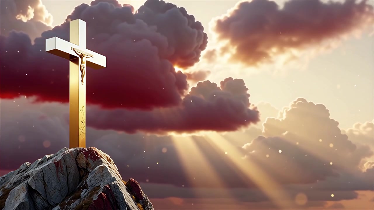Croce Cristiana Luce Celestiale Sfondo per il Culto.