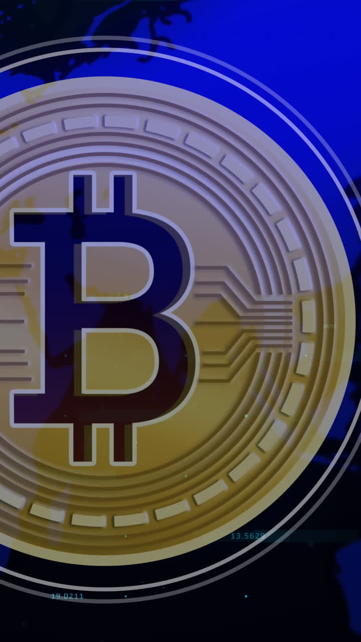 animación del símbolo de bitcoin en el mapa del mundo