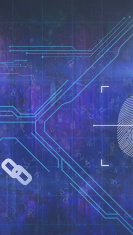animação de impressões digitais biométricas e processamento de dados sobre fundo azul
