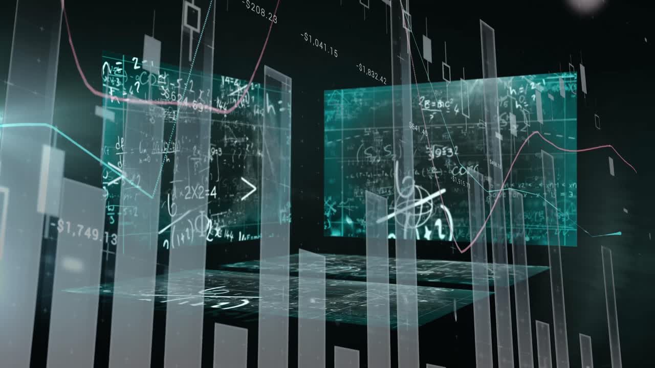 Animation of data and statistics processing over screens