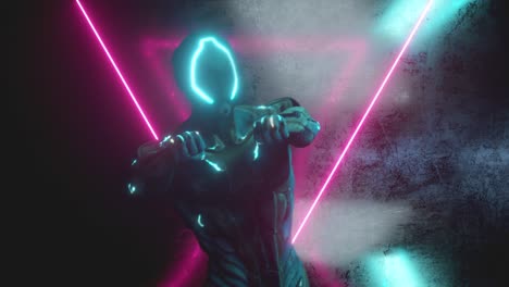 robot cyberpunk en la luz de neón
