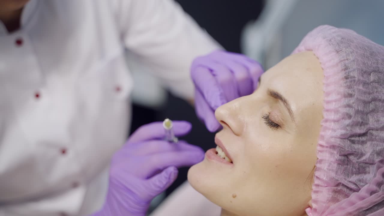 Lip Augmentation. Woman Getting Beauty Injection For Lips