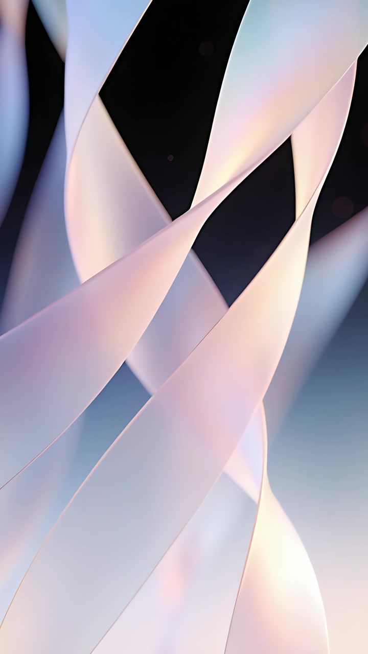 Vertical video: Starting render animating pearl ribbon bands twisting in closeup CGI showing form