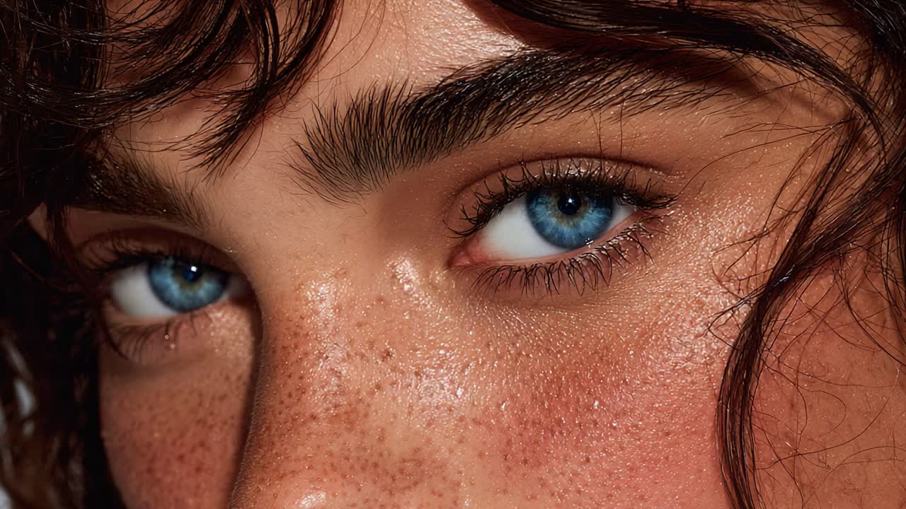 A Close-up Journey Through Emotion: Captivating Eyes Transitioning from Vibrant Openness to Serene Closure in Two Striking Frames