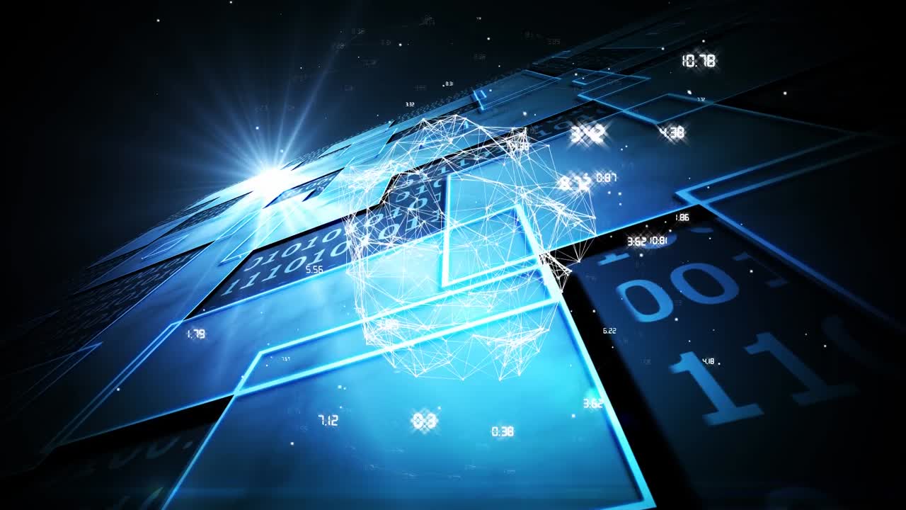 검은색 배경에 연결 네트워크와 함께 데이터 처리 및 지구의 애니메이션