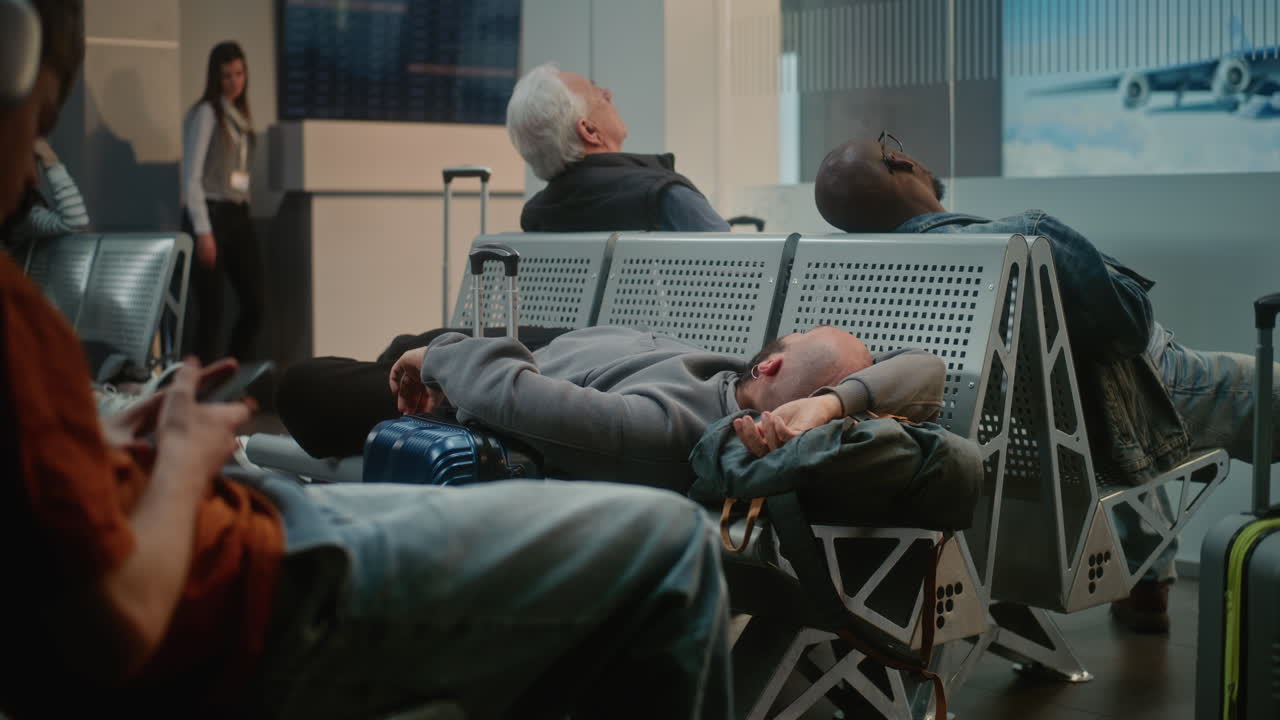 Passengers Sleeping in Airport Lounge