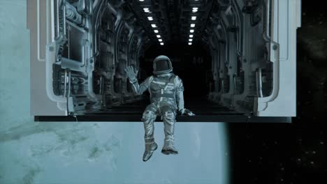 astronaut in a spaceship corridor