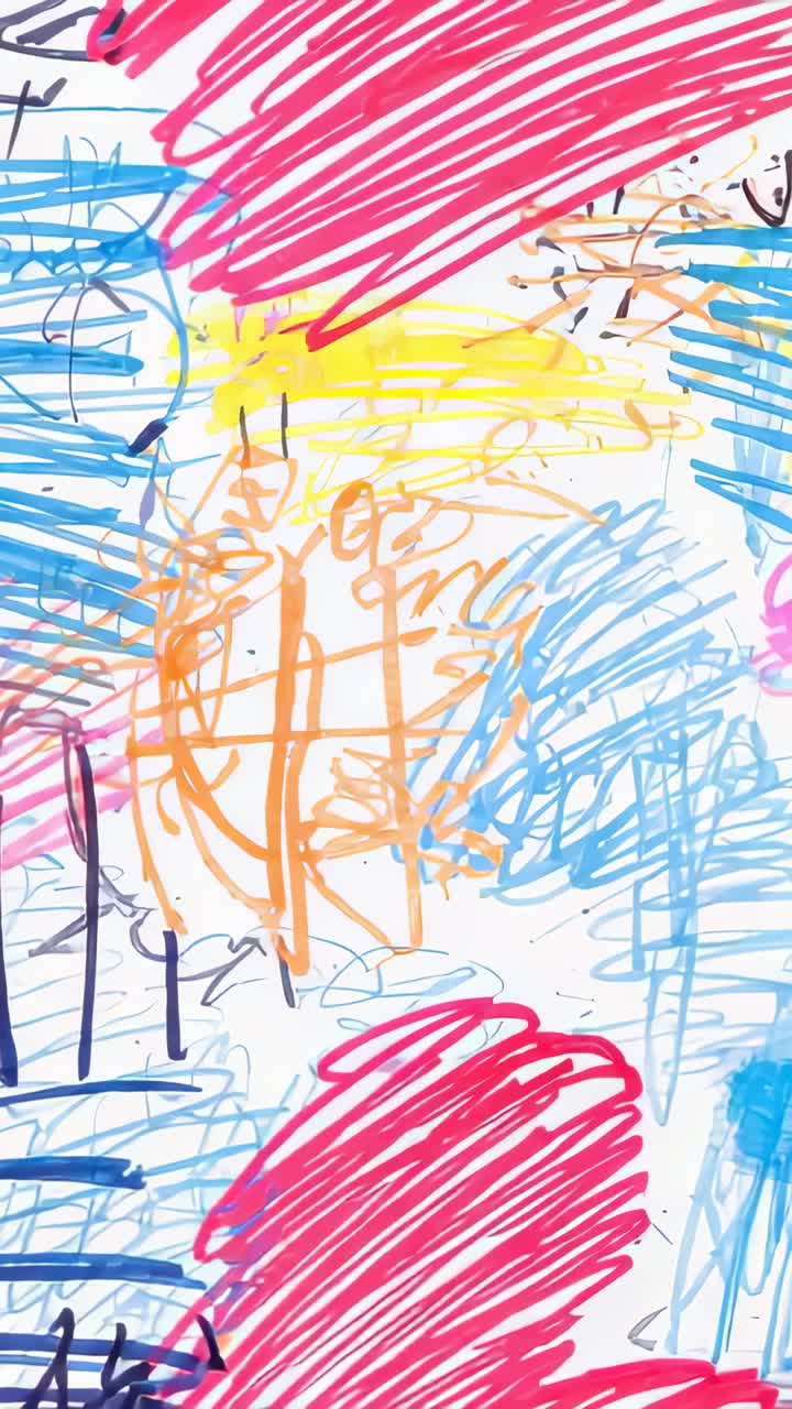 Vertical video: Scene starting fixed camera capturing marker scribbles on white paper, abstract