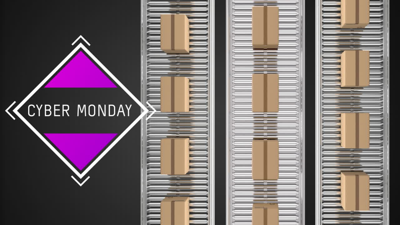 Cyber Monday with parcels on conveyor belts