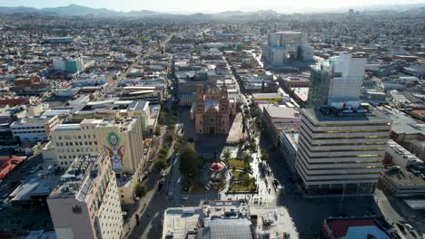 drone shot of chihuahua city cathedral in mexico