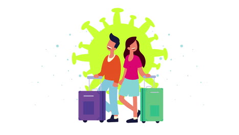 couple with travel suitcases animation