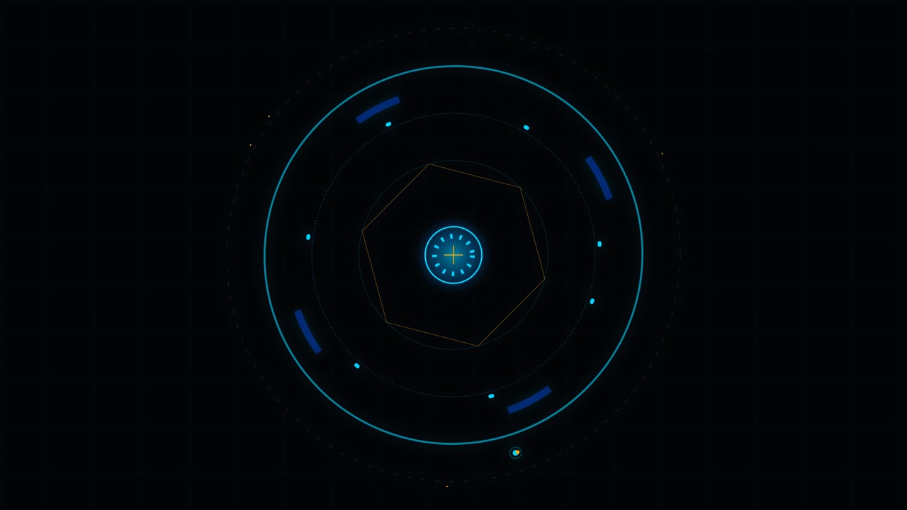 Futuristic Digital HUD Interface with Rotating Circular Elements