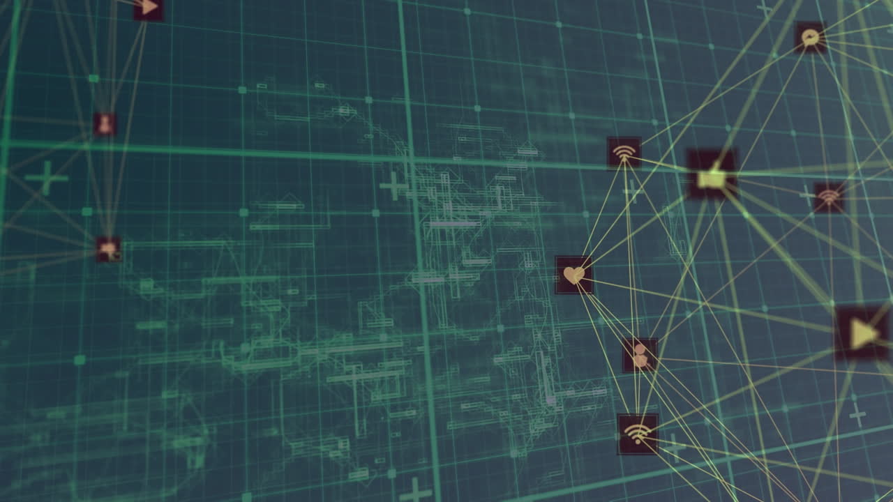 animación del procesamiento de datos y la red de conexiones sobre fondo negro