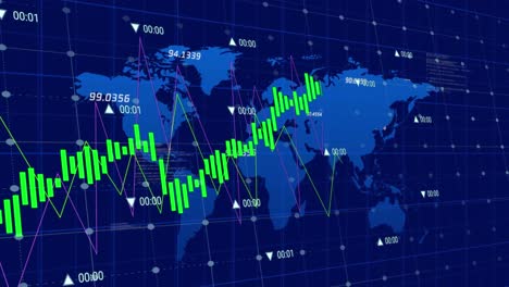 Animation-of-financial-data-processing-over-world-map-on-black-background