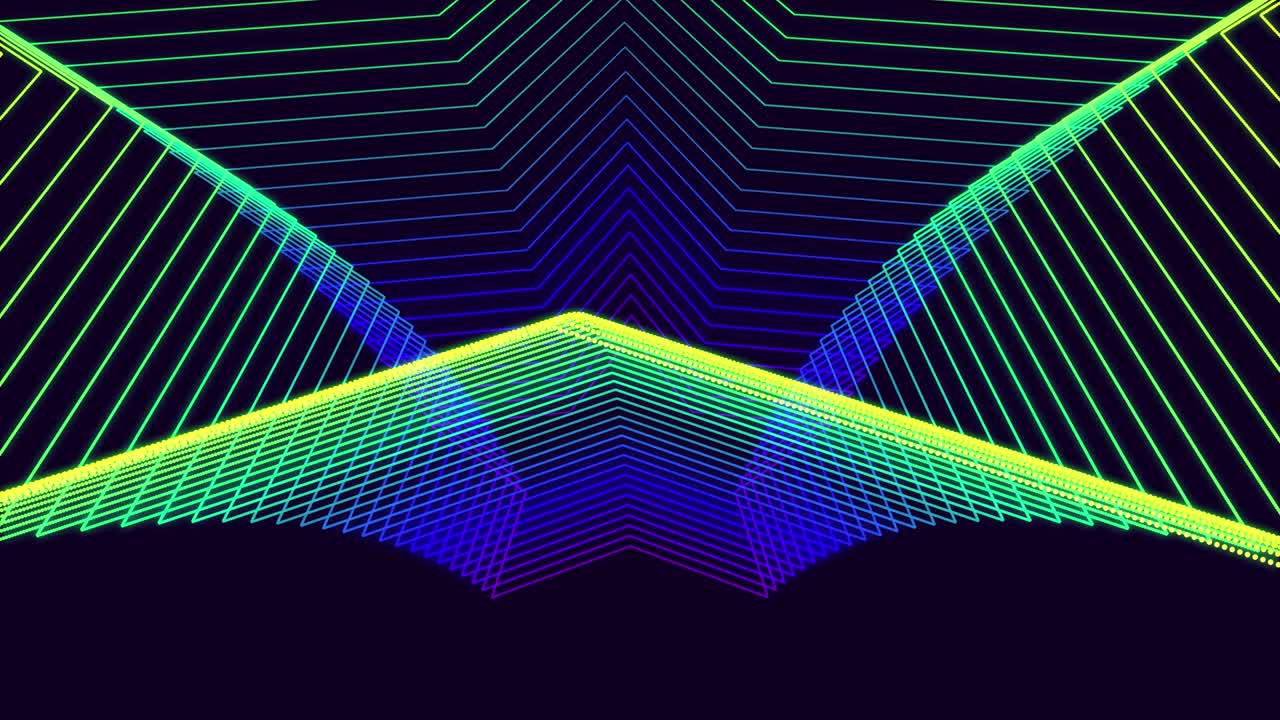 Running or shifting lights. 3d abstract bg with glow particles. Particles or dots with neon light, form surface like star. Motion design bg. Luma matte as alpha channel. Beautiful funnel